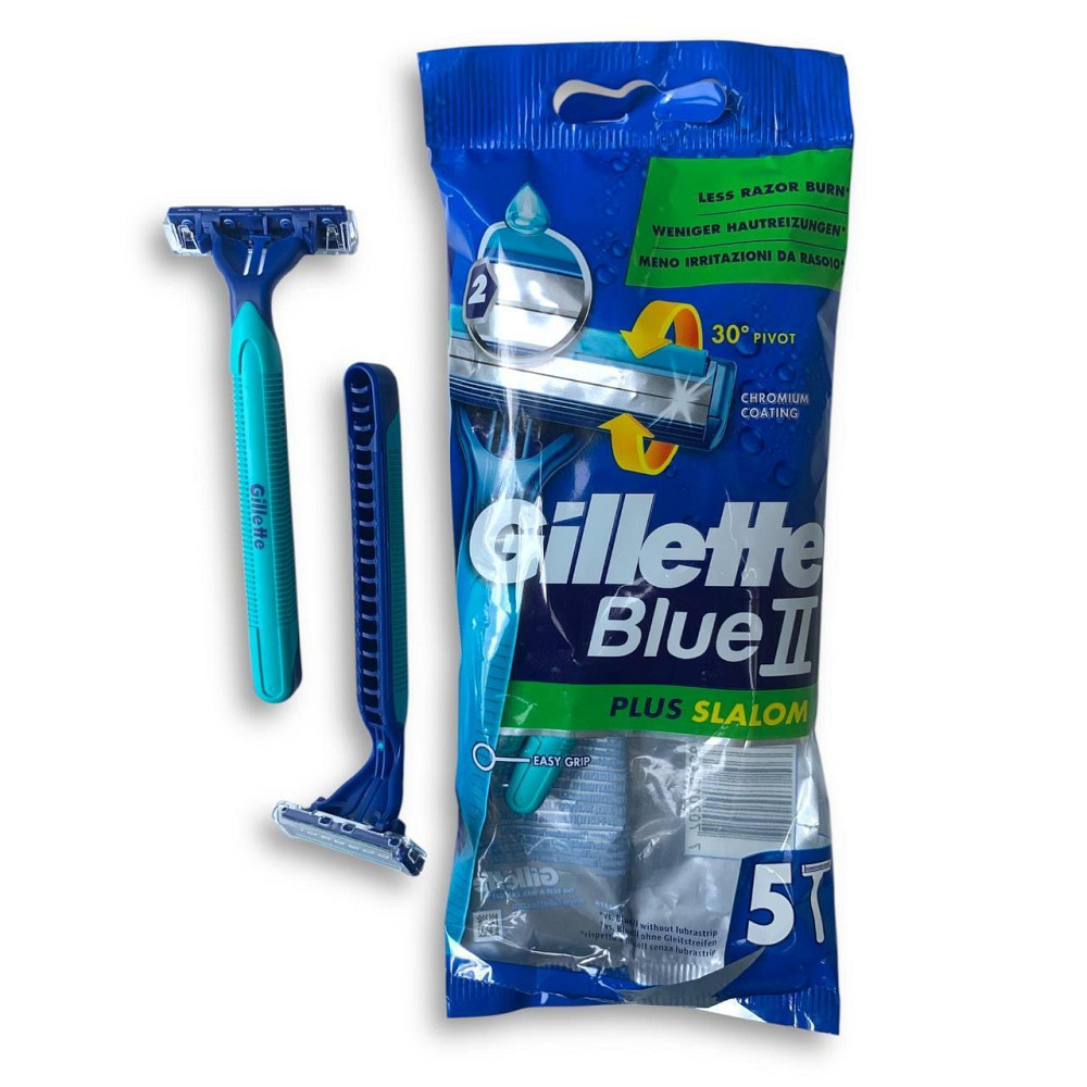 Мужские одноразовые бритвы Gillette Blue II Plus Slalom 5 шт — двойное лезвие, увлажнение, подвижная головка Харьков - изображение 1