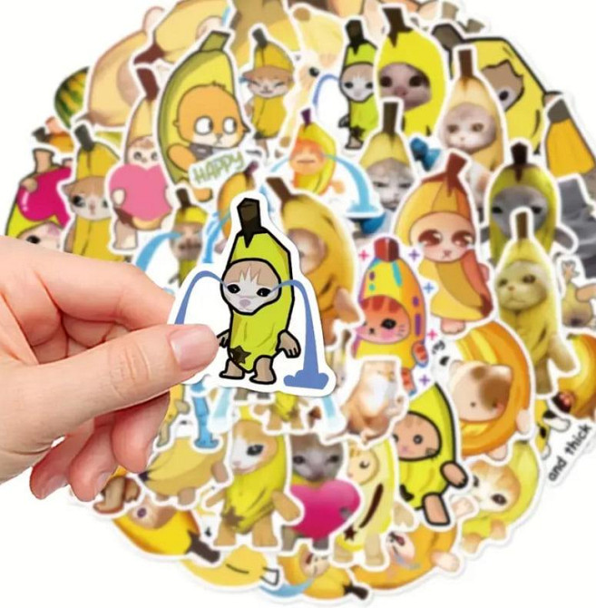 Стікери меми "Кіт Банан". Стікерпак з котами, вінілові естетичні наклейки набір 50 штук. Київ - фото 2