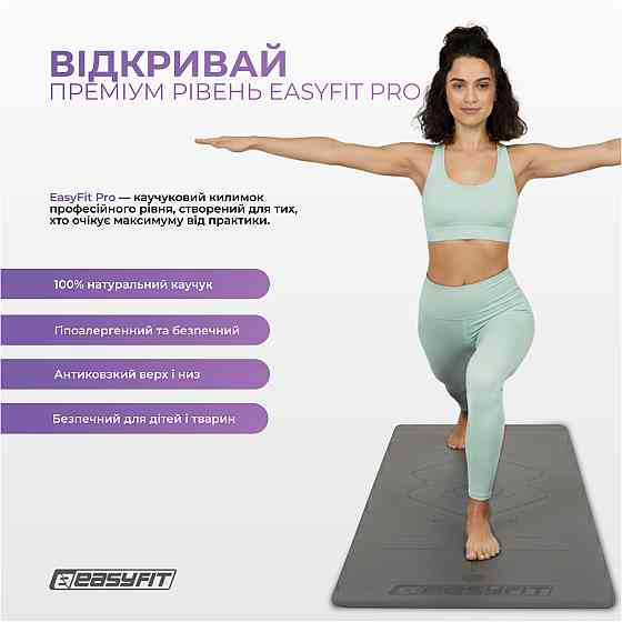 Килимок для йоги професійний EasyFit Pro каучук 5 мм Чорний Коломия