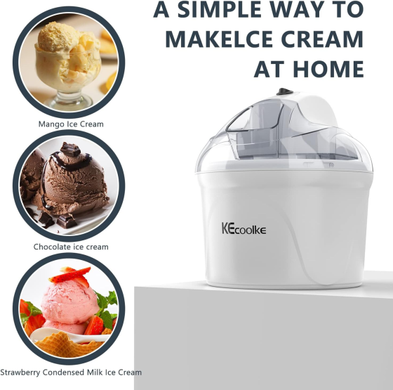 Морозивогенератор KECOOLKE White 1.5 л — Автоматична машина для м'якого морозива, сорбету та джелато, потужна та тиха Київ
