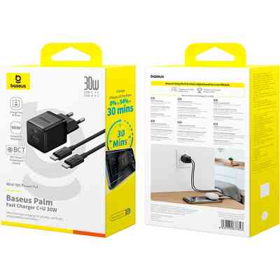 Зарядное устройство Baseus 1xUSB-C 30W + 1xUSB + cable USB-C to USB-C 60W 1.0m (P1011160A113-01) Винница