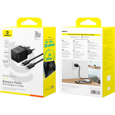 Зарядний пристрій Baseus 1xUSB-C 30W + 1xUSB + cable USB-C to USB-C 60W 1.0m (P1011160A113-01) Вінниця - фото 4