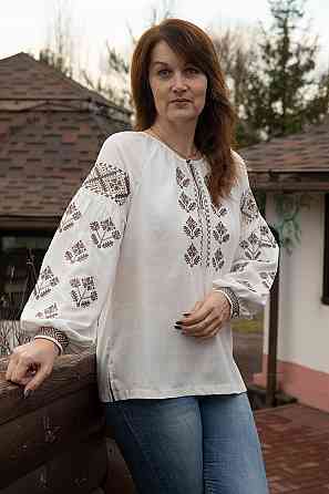 Вишиванка жіноча лляна, молочна топ Київ