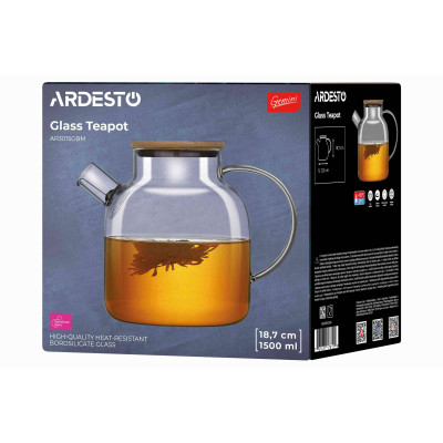 Заварник Ardesto Gemini боросилікатне скло бамбук прозорий 1500мл (AR3015GBM) Винница - изображение 3