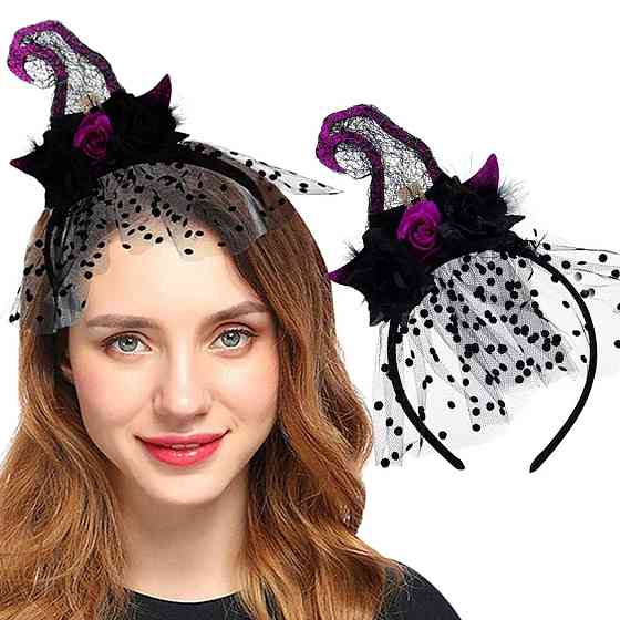 Діадема діадема Halloween з капелюхом відьми чорна кружевна вушка аксесуар на голову косплей карнавал Київ