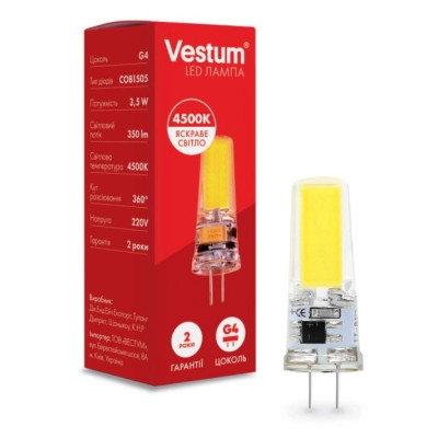 Лампочка Vestum LED COB G4 3,5W 4500K 220V (1-VS-8102) Винница - изображение 1