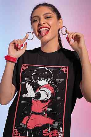 Футболка чоловіча з аніме принтом Ранма Нібун Но Ікхі оверсайз (S/M/L) Чорний AnimeJ1155 Дніпро