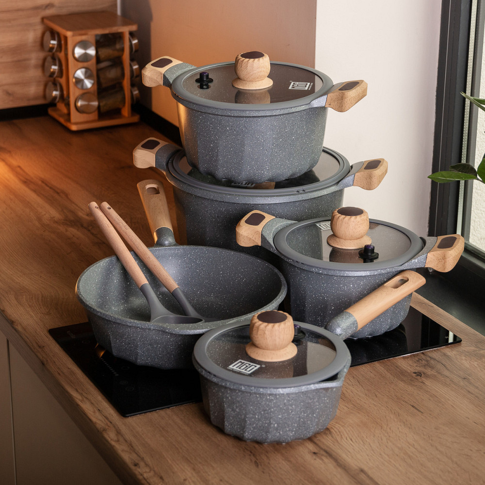 Набор посуды,4 кастрюли,алюминиевое толстое дно MGC с лопаткой и половником,серый HP-4-404G SBR Киев - изображение 11