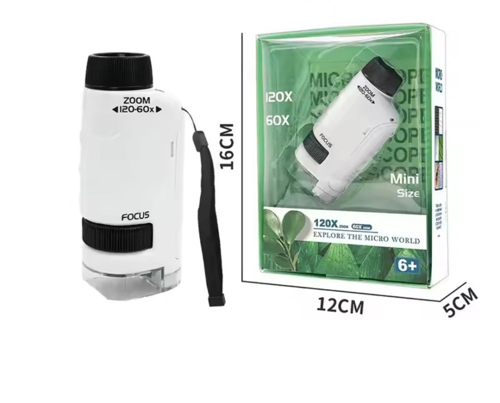 Портативний міні мікроскоп із підсвічуванням 10 на 5 см білий Київ - фото 4