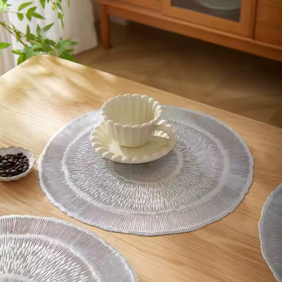 Сервірувальна серветка під гаряче кругла, килимок сервірувальний килимок сріблястий набір 2 шт Кам'янець-Подільський