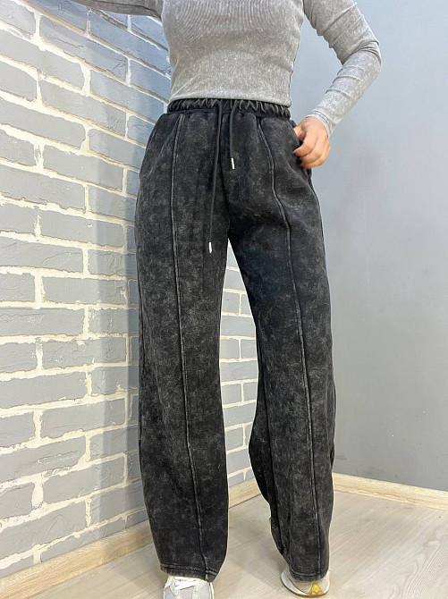 Штани жіночі Joy one 9066 варені широкі палаццо зі швом по центру та кишенями темно сірі, темно-сіри Одеса - фото 3