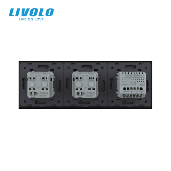 LIVOLO Сенсорний вимикач 1 сенсор 2 розетки LIVOLO чорний матовий скляний Коломия