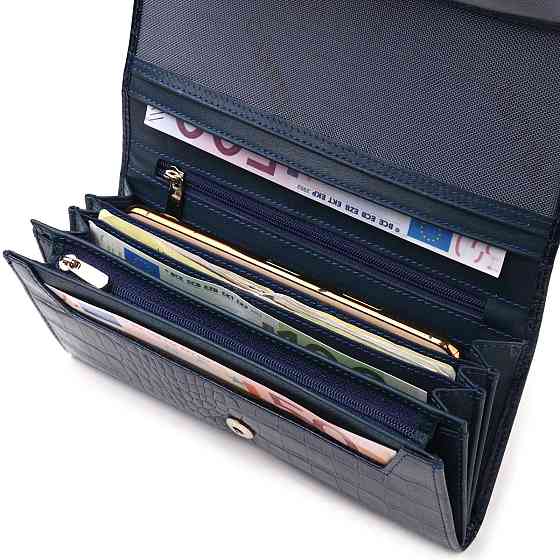 Надежный женский кошелек с монетницей из натуральной фактурной кожи CANPELLINI 21531 Синий Киев