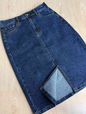 Юбка женская джинсовая Vanver 8239 с разрезом миди на резинке большие размеры синяя, синий, З6, 36, 104 см, 122 см Киев