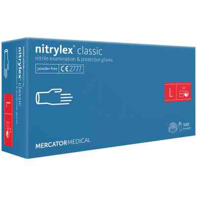 Медицинские перчатки Mercator Medical Nitrylex Classic Нитриловые Неопудренные диагностические Размер L Синие 100 шт. (3.1011) (5906615004929) Винница