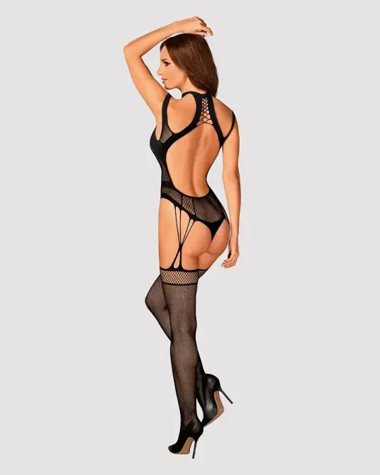 Ажурний бодістокінг з отворами Obsessive Bodystocking G327 black S/M/L, чорний, комбінезон, з доступ Львів - фото 4