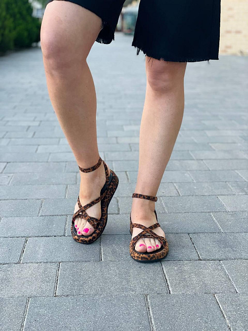 Босоніжки жіночі леопардові EDAN 350 літо, натуральна шкіра / Зручні босоніжки на низькому ходу Коломыя - изображение 4