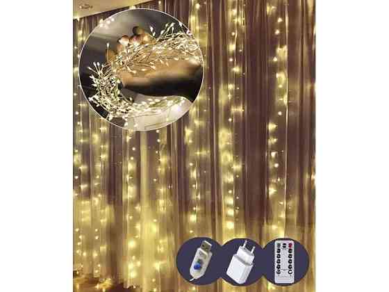 Гірлянда-шторка Роса 480LED білий теплий 2*2м USB 8 ліній8 режимівпульт ТМ КИТАЙ Київ