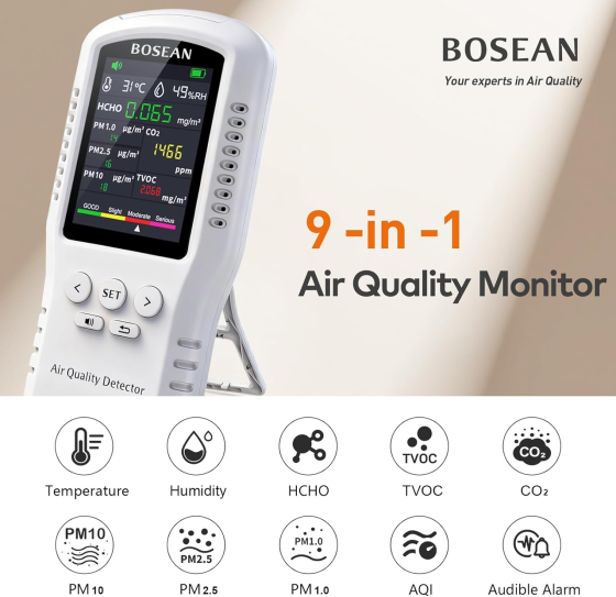 Анализатор качества воздуха BOSEAN 9 в 1 мультифункциональный детектор CO2, формальдегида, PM2.5, PM10, температуры и влажности Киев