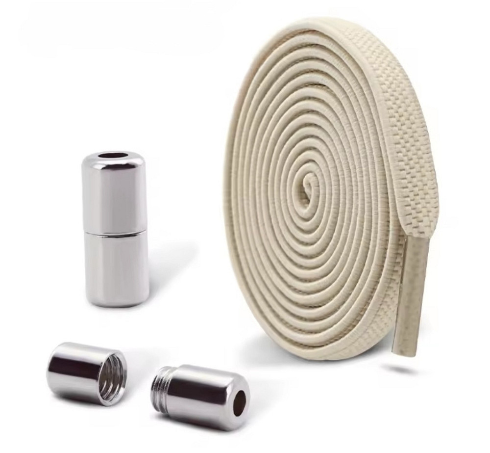 Шнурки эластичные без завязок с металлическими застежками Бежевый Смела - изображение 2