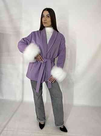 Стильне жіноче пальто з хутром Лавандовий, 3XL-4XL Харків