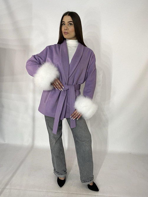 Стильне жіноче пальто з хутром Лавандовий, 3XL-4XL Харків - фото 3