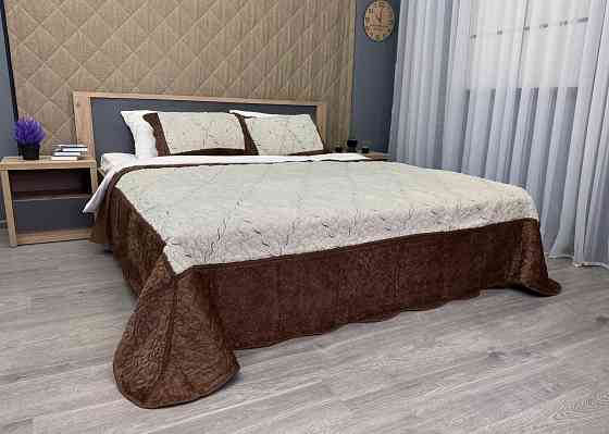 Покривало двостороннє з хутром 210x230 (+-10 см) і 2 наволочки колір коричневий з молочним (85-155) Київ
