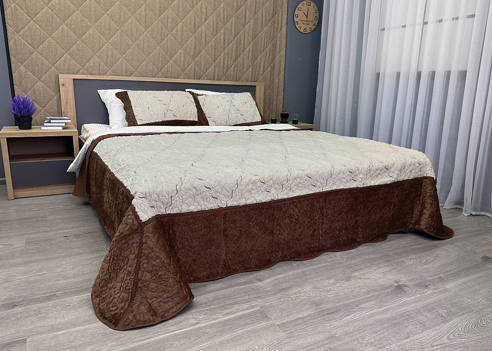 Покривало двостороннє з хутром 210x230 (+-10 см) і 2 наволочки колір коричневий з молочним (85-155) Київ - фото 3