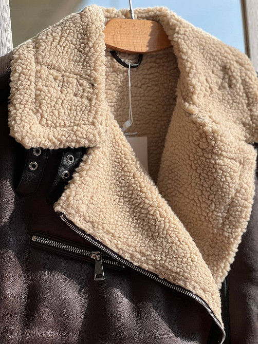 Дублянка жіноча Aftf Basic 264 подовжена оверсайз хутро пілот блискавки з ременем коричнева, коричневий, M Київ - фото 7