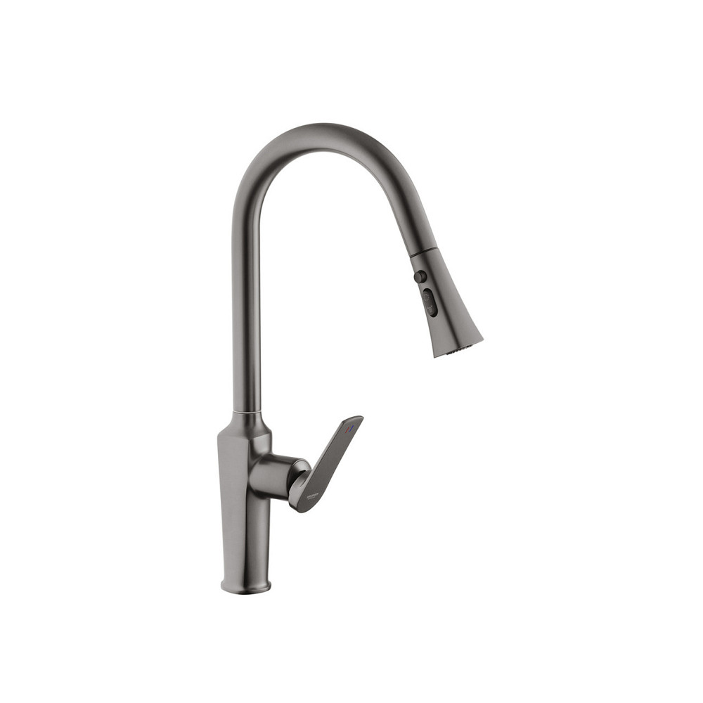 Змішувач для кухні з висувним виливом Kroner KRP Makon - GRP030-T графіт Київ - фото 3