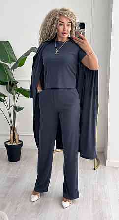 Женский базовый прогулочный костюм тройка: кардиган футболка и штаны трикотажный рубчик Графит, 42/44 Одесса