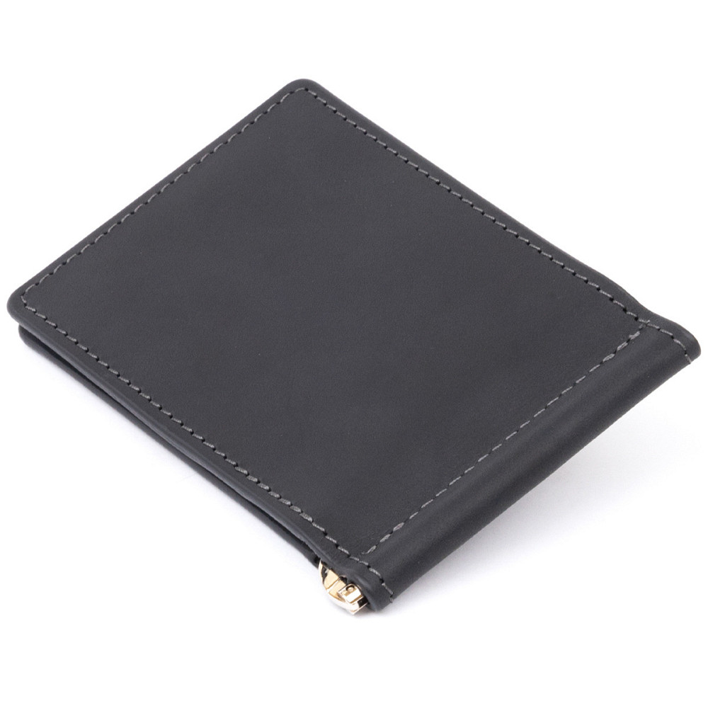 Стильний затискач для грошей без застібки Чорний (GRANDE PELLE) Київ - фото 6