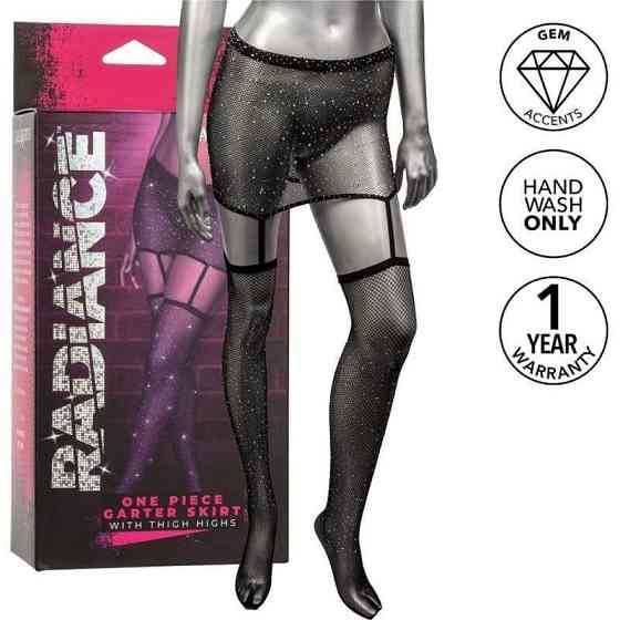Пояс-спідниця із панчохами у сітку зі стразами Calexotics Garter Skirt Thigh Highs, чорний Sex Aura Київ