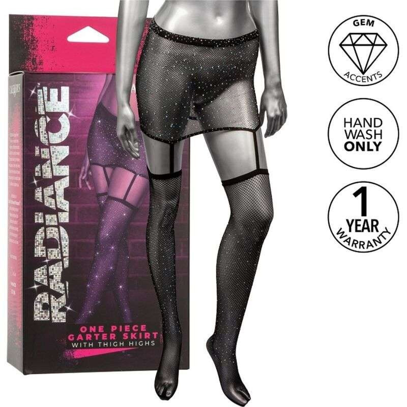 Пояс-спідниця із панчохами у сітку зі стразами Calexotics Garter Skirt Thigh Highs, чорний Sex Aura Київ - фото 1