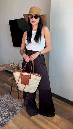 Женский стильный повседневный костюм тройка дабл шелк жатый Шоколад Одесса