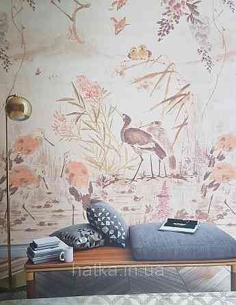 Шпалери вінілові Grandeco One roll one motif 1.59x2.8 панно птиці гілки квіти рожеві коричневі Київ