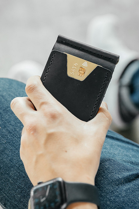 Чоловічий гаманець із натуральної шкіри, чорний місткий гаманець, чоловічий на кнопці гаманець із Crazy HorseMasterSem Київ - фото 7