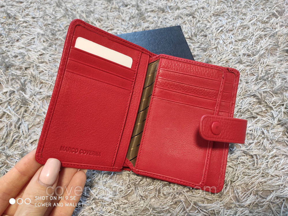 Маленький кожаный кошелёк красного цвета на много карточек Marco Coverna Киев - изображение 3
