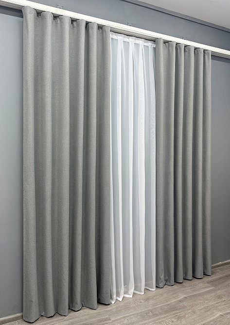 Комплект готових штор VR-Textil Льон блекаут № 1822ш Сірий 100х270 см 2 шт (31-091) Київ - фото 4