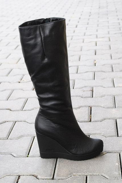 Чоботи жіночі ARLETT чорні натуральна шкіра висота 35 см обхват 36-41 см танкетка 9 см (1690) Коломыя - изображение 5