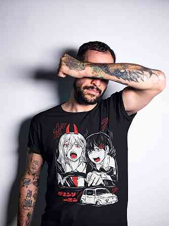 Футболка з аніме принтом Людина-бензопила оверсайз (S/M/L) Чорний AnimeJ0435 Дніпро