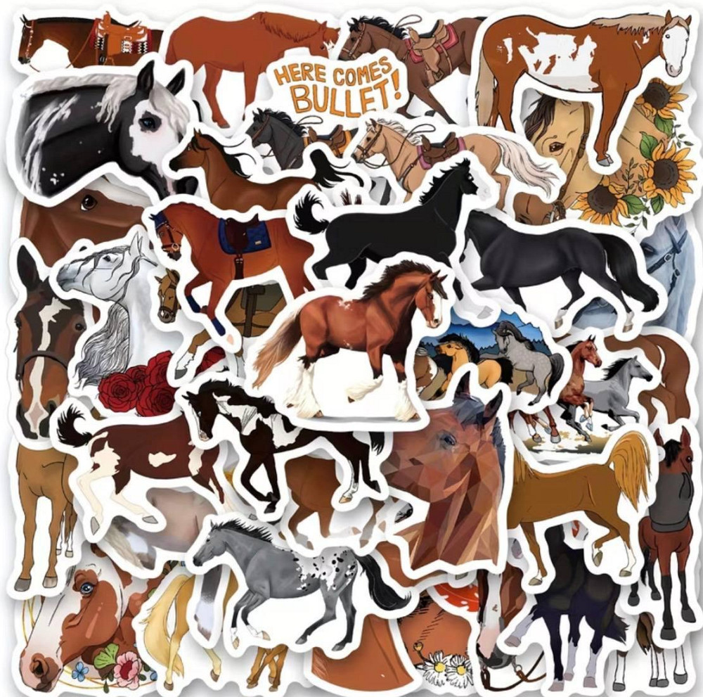 Набор наклеек лошади 50 шт виниловые стикеры с лошадьми для ноутбука телефона дневника Киев - изображение 5