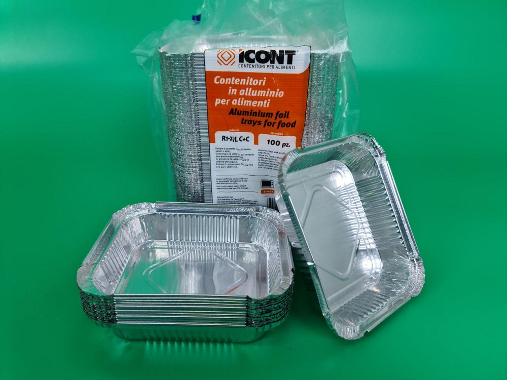 Контейнер із харчової алюмінієвої фольги прямокутний 310 мл R1-27L 100 шт. в пакованні (1 пачка) Харків - фото 3