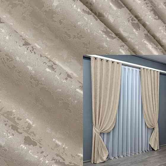 Комплект готовых штор VR-Textil Лен мрамор Pavliani VO № 1767ш бежевый 100х270 см 2 шт (31-808) Киев