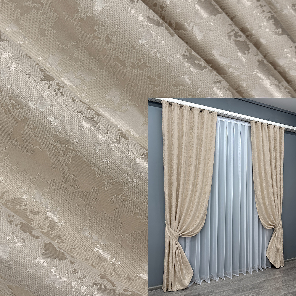 Комплект готовых штор VR-Textil Лен мрамор Pavliani VO № 1767ш бежевый 100х270 см 2 шт (31-808) Киев - изображение 1