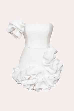 Женское праздничное мини платье с воланами костюмка барби Молочный, 42/44 Одесса