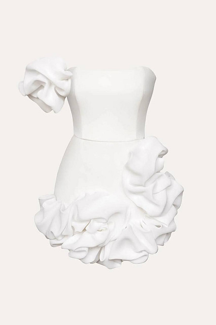 Женское праздничное мини платье с воланами костюмка барби Молочный, 42/44 Одесса - изображение 1