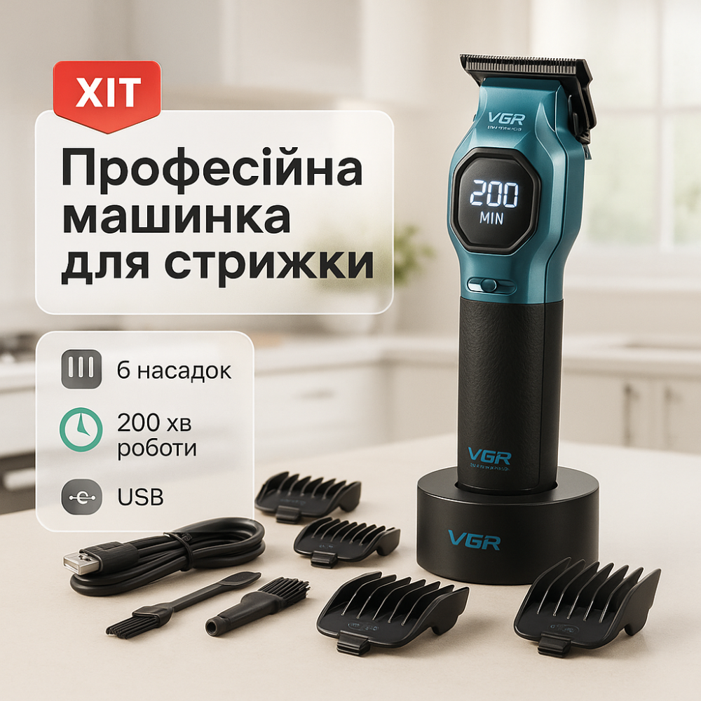 Профессиональная окантовочная машинка для стрижки волос VGR V-886C BLUE, Подстригательная машинка XE-88 Львов - изображение 16