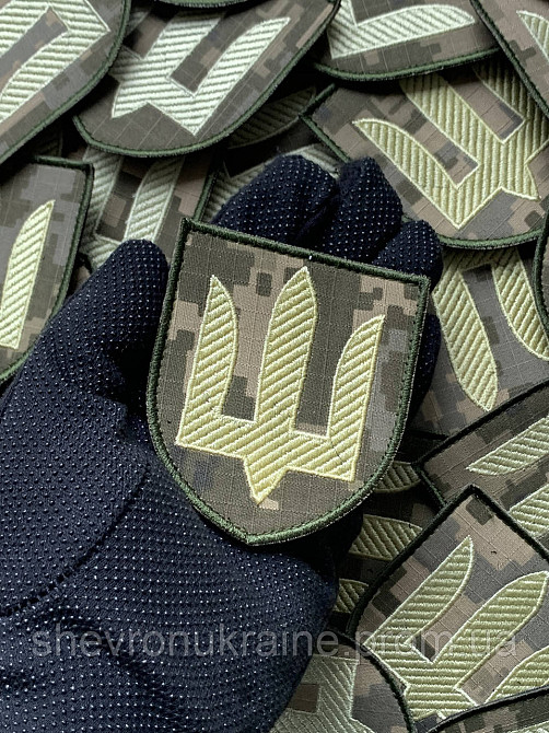 Шеврон общевоенный. Желтый трезубец на пикселе. (Форма щит. На липучке) Размер 8x7см Киев - изображение 6