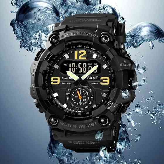 Мужские спортивные наручные часы Skmei 1637 водонепроницаемые (Черные) Винница